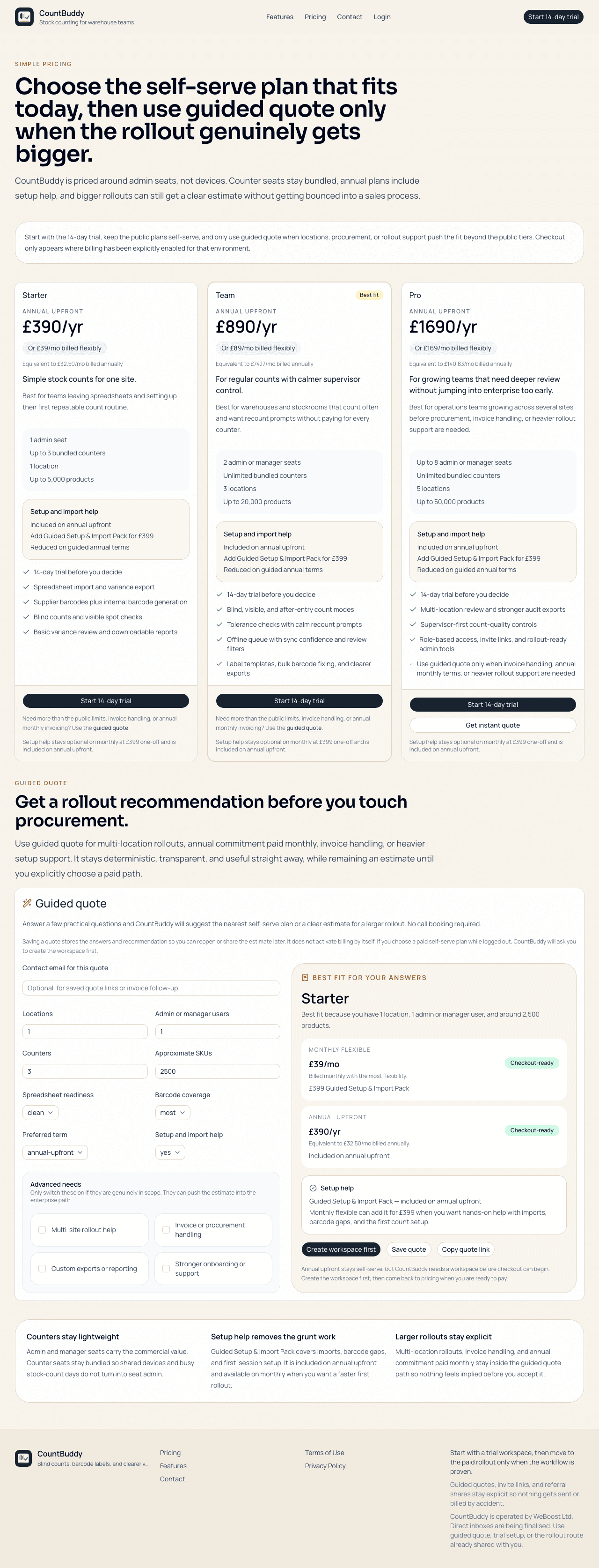 Pricing and guided quote posture