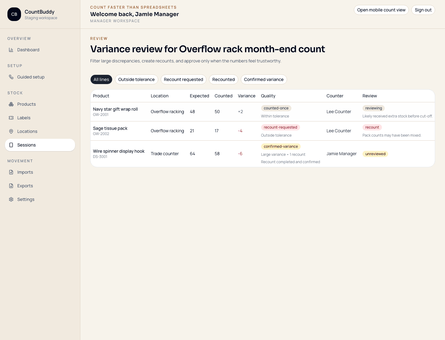 Variance review with audit context